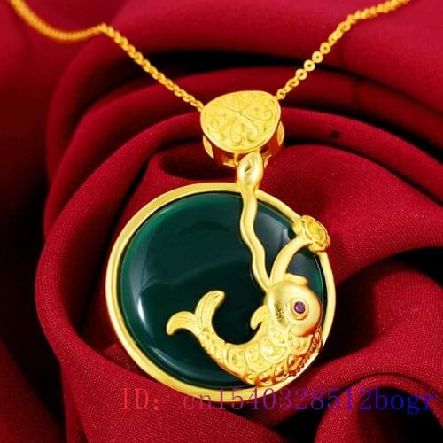 Jade Carp Pendant Amulet Women Fashion Gemstone Fish Charm 925 Silver Chalcedony Necklace Jewelry Chinese Zircon Natural Gifts