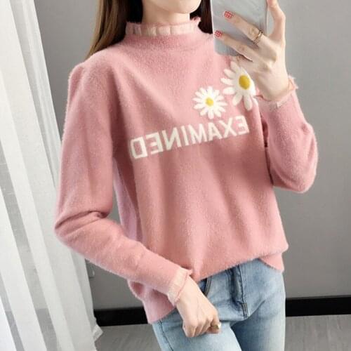 2020 New Autumn Winter Korean Fashion Pullover Sweater Women Half High Collar Loose All-Match Knit Bottoming Shirt Female A220