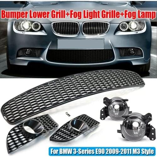 NEW-Front Lower Bumper Grille Fog Light Grill + Fog Lamp Kit for BMW 3-Series E90 E92 E93 2009-2011