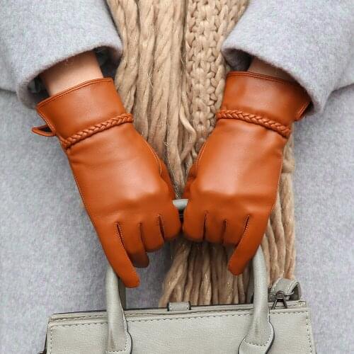 2020 Latest Gloves Lambskin Real Leather Gloves Female Plus Velvet Thicken Winter Warm Driving Sheepskin Womans Gloves DQ234L