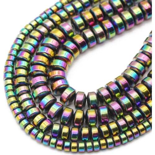 Flat Cylinder Multicoloured Hematite Natural Stone Round Spacers Loose Beads For Jewelry Making Diy Bracelet Findings 3/4/6/8MM