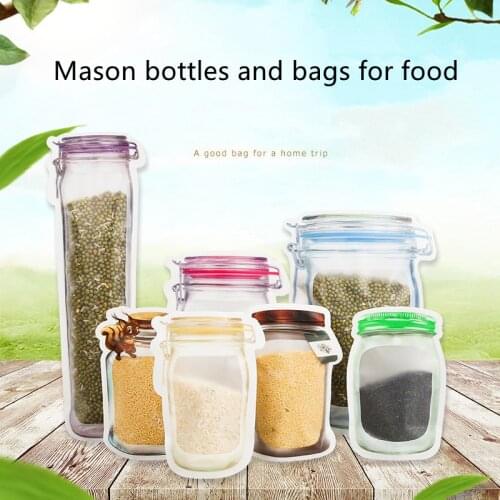 Portable Mason Jar Bags Reusable Seal Food Saver Storage Bags Organizer Nuts Candy Cookies Snack Sandwich Ziplock Bags