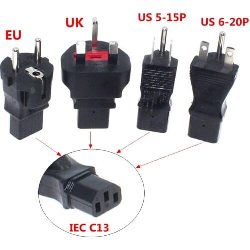 IEC320 C13 to EU/UK/US 5-15P/6-20P Power Conversion Plug, AC Adapter from PVC Material Hi-Power Covnerter