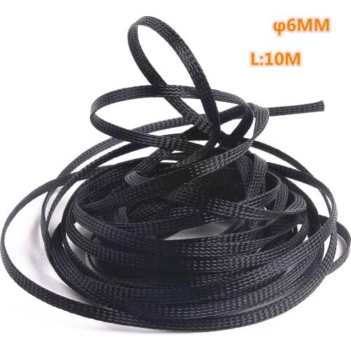 Dropship 1pcs Black 6MM Tight Braided PET Expandable Sleeve Wire Gland 10M/393inch long Cable protection Sleeving ping