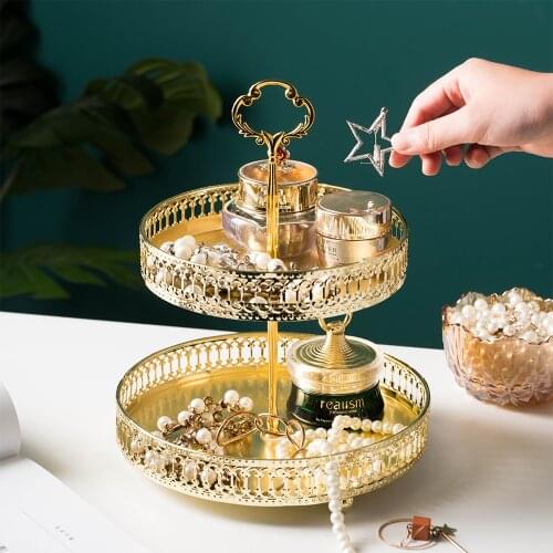 2-Layers Nordic Luxury Golden Decorative Tray Home Decor Desktop Cosmetics Storage Rack Fruit Plate Cake Stand Jewelry Rack Gift