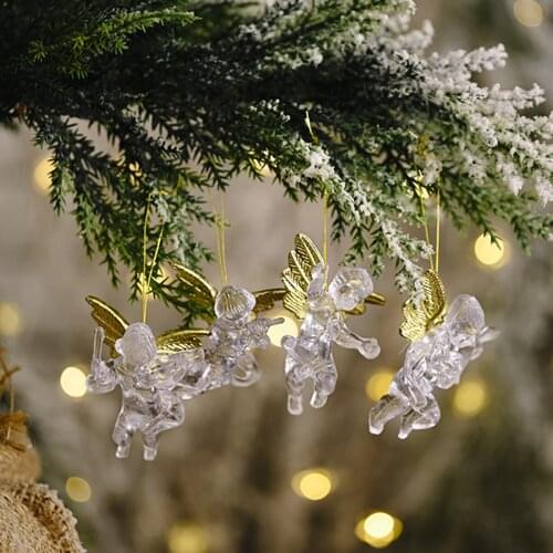 Christmas Transparent Angel Pendant Mini Acrylic Angel Hanging Ornaments Christmas Decorations Window Scene Arrangement
