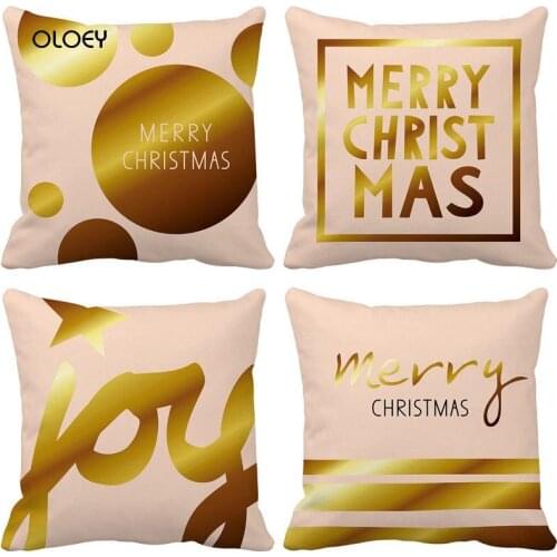 Pink Skin Polyester Cushion Cover Gold Pink New Year Letter Pattern Stylish Decorative Cushion Cover Home Bedroom Decoration