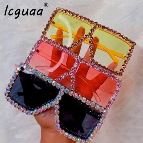 Oversized Crystal Sunglasses Women Square sunglasses Bling Rhinestone Sun glasses for Woman Luxury Fashion Shade UV 400