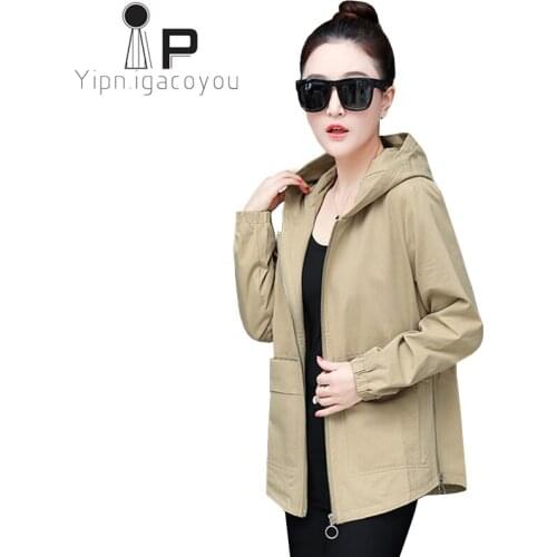Army Green Windbreaker Women Long sleeve Jacket Autumn Thin Short Outwear Women Hooded Coat Plus size Loose Casual Ladies Coats