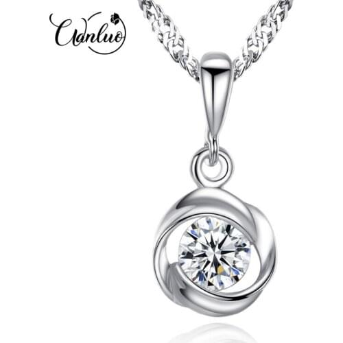 WANLUO Chain Pendant Necklace Classic Rose Flower Cubic Zirconia 925 Sterling Silver Necklaces for Women Fine Jewelry Gift