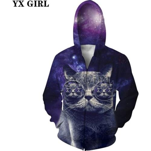 YX GIRL Drop shipping 2018 autumn Fashion Zipper Hoodie Animal style sweatshirt Funny cat Print 3d Mens Womens Hooded jacket