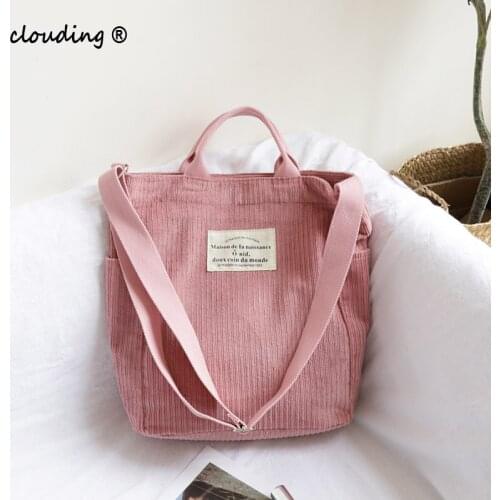 Women Corduroy Shoulder Bag Large Capacity Cloth Handbag Tote Female Crossbody Messenger Bags Ladies Simple Canvas Zipper Purses