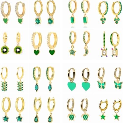Viny Green Zircon Earrings For Women 925 Sterling Silver Love Fruit Butterfly Enamel Earrings Hoops Pendientes Plata Jewelry