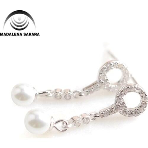 MADALENA SARARA AAAA Zircon Inlay Ladys Earrings Available in two colors of silver gold Geometrical elegance