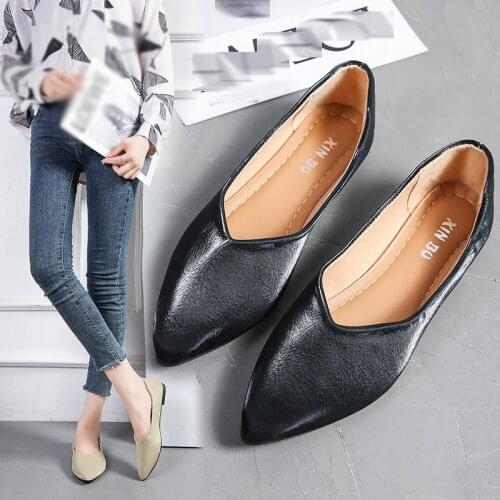 41 42 43 Plus Size Womens Shoes, Casual Soft Flat Shoes, Solid Color Boat Shoes (Pointed Toe)