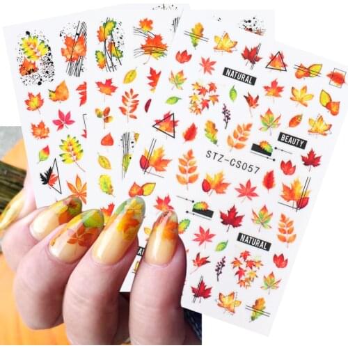 1PCS Autumn Nail Stickers Fall Maple Leaf Decals 2021 Nail Art Salon Decorations Adhesive Transfer Sticker NFSTZCS050-057