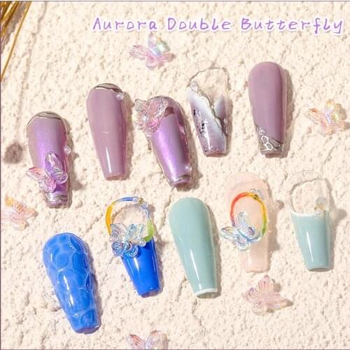 Manicure 10 Pieces Pack Symphony Aurora Double Layer Butterfly Three-dimensional Resin DIY Nail Creative Decorations Accessories