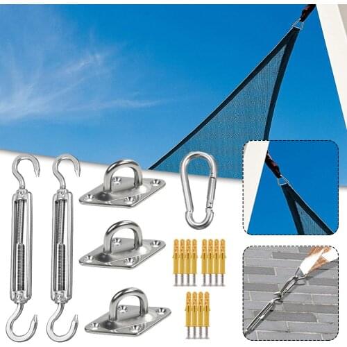 18/24PCS Sun Shade Sail Hardware Kit 304 Stainless Steel Shade Sail Installation Kit for Triangle Rectangular Canopy Cover