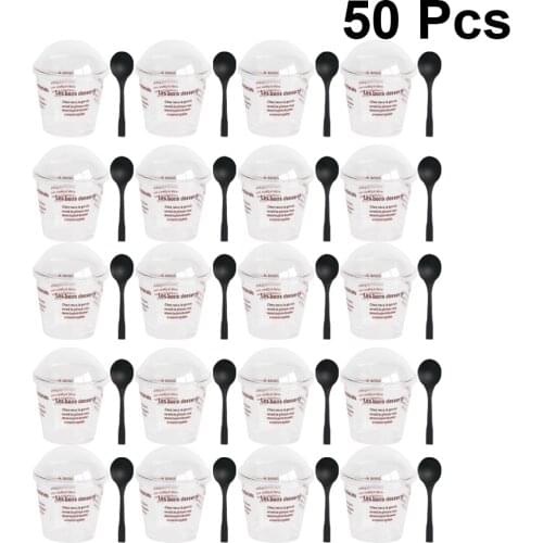 50 Sets of Disposable Mousse Cup DIY Tiramisu Cup Plastic Dessert Cup Creative Dessert Container with Spoon and Lid Random Color