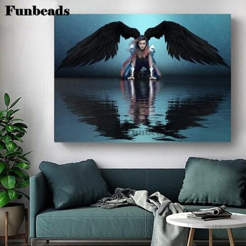 DIY 5D Diamond Painting Dark Angel Girl Wall Decor Full Drill Square Rhinestone Diamond Embroidery Cross Stitch Kit Gift FF5840