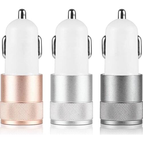 Dual USB Car Charger Aluminium Alloy Dual-Port Car Charger Rapid-Charge Durable For IPhone Samsung Smart Mobile Tablet Charger