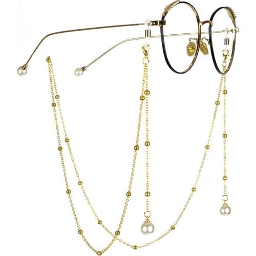10pcs/lot pearl beads mask strap glasses chains alloy gold color 70cm cell phone Chains Lanyards for sunglasses accessories
