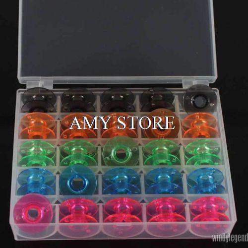 2 Sets 25 MIXED COLORS EMPTY BOBBIN CASE BOX FOR BROTHER JANOME SINGER SEWING MACHINE