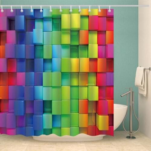 Color 3D Grid Fashion Shower Curtain Set with 12 Hooks Unique Bath Accessories Waterproof Polyester Fabric Bathroom Decoration