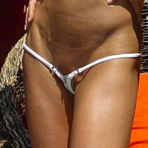 Extreme Sexy Open Crotch Zipper Bikini G String Women Hipster Thong Swim Bottoms Beach Sunbath Low Waist Exotic Panties Lingerie