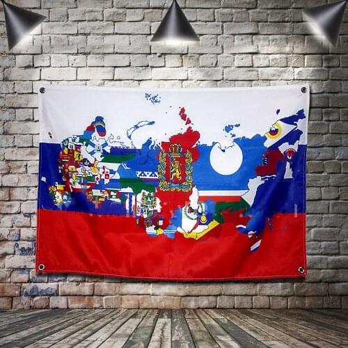 Flag Banner Polyester Poster Wall Art Hang on the wall 4 grommets Custom indoor Decor maps of the subjects of Russia federation