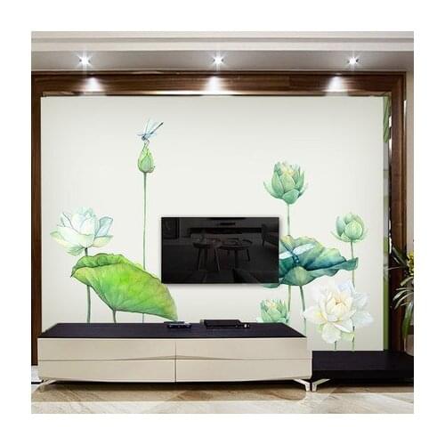 Lotus Chinese Wall Sticker Painting Living Room TV Background Wallpaper Decoration Bedroom Wall Decor Room Posters And Prints