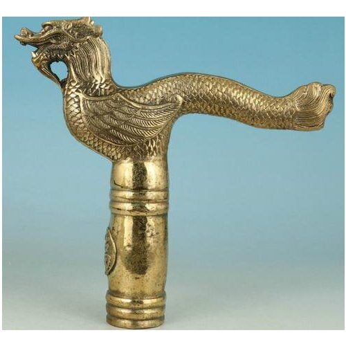 WBY817 Chinese Old Brass Collectable Handwork carved Dragon Statue Walking Stick Head