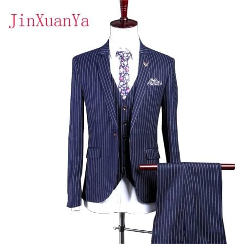 Mens Suit Men Three Piece Set blue Stripe Suits Wedding Suits Jacket/vest/Pant Gentle Modern Blazer Men Suits custom suit