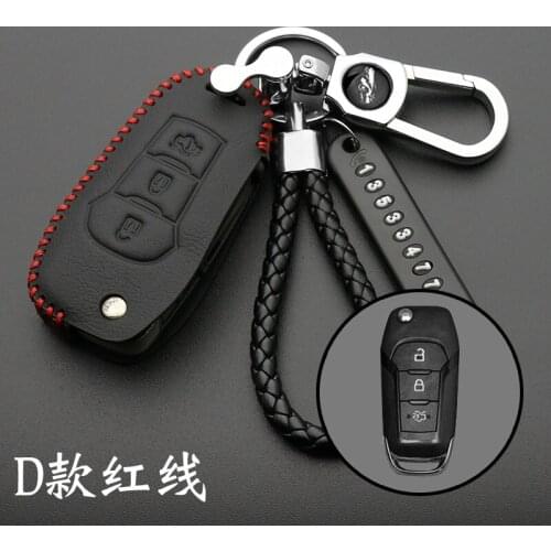 Leather Car Key Case For Ford F-150 F-250 F-350 Explorer Ranger KA Fiesta Mondeo Cover Keyless Remote Fob Shell Skin Holder