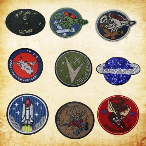 Round Sequin spaceplane skull 3D embroidery patch flying saucer Decal clothing sewing supplies decoration BADGE PATCH