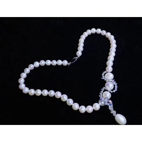 AA Freshwater pearl near round necklace 8-9mm 45cm pendant necklace zircon hook
