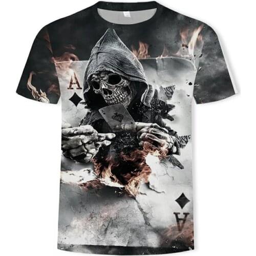 Summer New Mens T-shirt 3D Skull & Poker Fashion Short-sleeved Tops Street Round Neck T-shirt Unisex Casual T-shirt