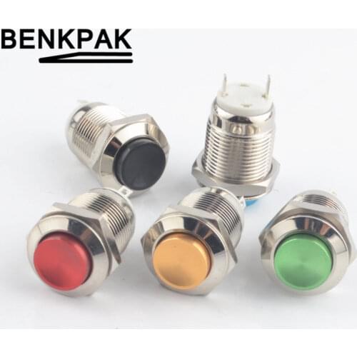 1pcs 12mm Waterproof Momentary High Round Metal Push Button Switch Car Start Horn Speaker Bell Automatic Reset 12mm metal switch