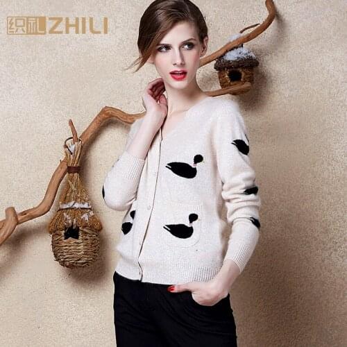 Fashion Womens Cashmere Cardigans Winter Autumn Female Outerwear Knitted Cartoon Full Sleeve Single Breasted Sweater Jacket