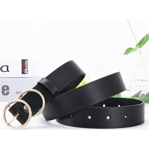 Fashion Women Belts For Ladies Girls Double Circle Ring Buckle Waist Strap High Quality Designer Leather Belt Luxury Trendy Belt