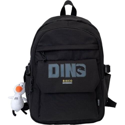 Fashion Men Backpack Letter Print Solid Color School Bag For Boys Cute Pendant Nylon Large Capacity Travel Backpacks Scoolbags