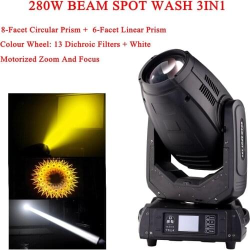 280W 10R Beam Spot Wash 3IN1 Moving Head Light Motorized Zoom And Focus Professional Sound DJ Discoteca Party Stage Lighting