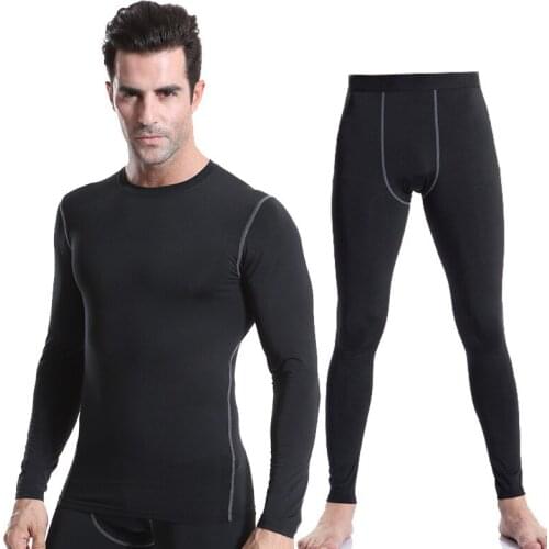 Mens tight training suit PRO sports fitness suit, sweat-wicking and quick-drying clothes, long sleeves + trousers 1019+1020
