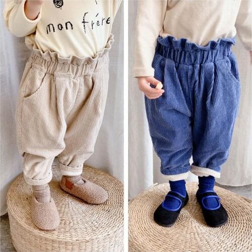 New Brand Children Baby Boys Girls Pants Winter Spring Warm Toddler Thicken Plus Velvet Kids Pocket 2021 Blue High Quality