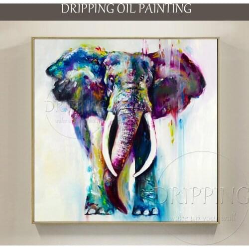New Arrivals Hand-painted High Quality Elephant Oil Painting on Canvas Square Painting Abstract Water Style Elephant Painting
