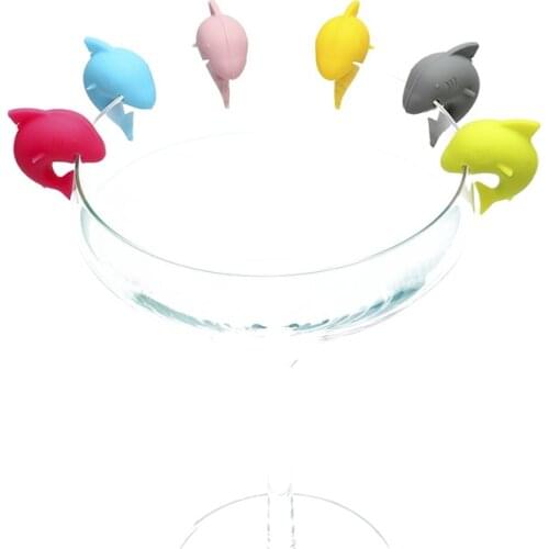 Food grade silicone Shark shape mug cup distinguishing mark drink markers--set of 6pcs wine charms