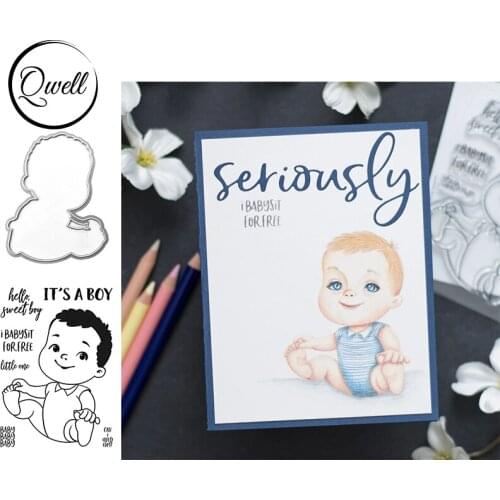 QWELL Babysit Boy Metal Cutting Dies With Clear Transparent Stamps Sentences DIY Scrapbooking Crafts Making Template 2020