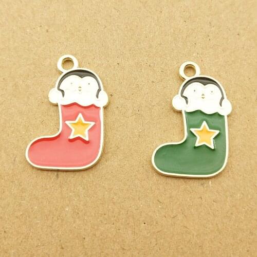 10pcs 13x21mm christmas sock enamel charm for jewelry making cute earring pendant bracelet necklace charms diy design charms
