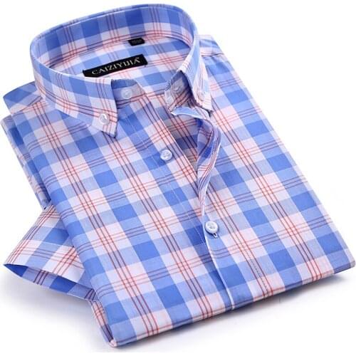 Multi-Color Mens Checkered Plaid Short Sleeve Shirt Pure Cotton Comfortable Thin Casual Fashion Button-down Summer Shirts