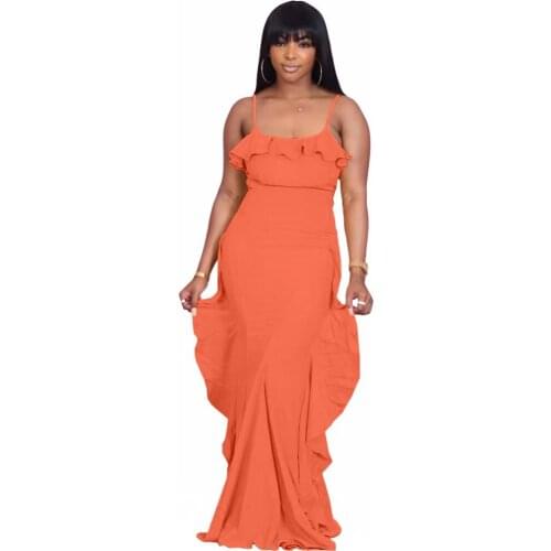 S-2XL Halter Flounces Dress Fashion Sexy Ladies Loose Solid Color Back Leakage Leisure Dress 2021 Summer Slim New Dress